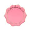 Pink decorative paper plate with gold ornate border, perfect for birthday parties and celebrations. Stylish and elegant party supply from The Wraperie.