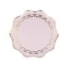 Elegant pink serving platter with gold accents, perfect for entertaining and special occasions. Unique scalloped edges add a touch of luxury to your table setting.