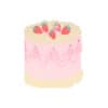 Strawberry-themed cake illustration with pink icing and decorative details, ideal for bakery and dessert branding.