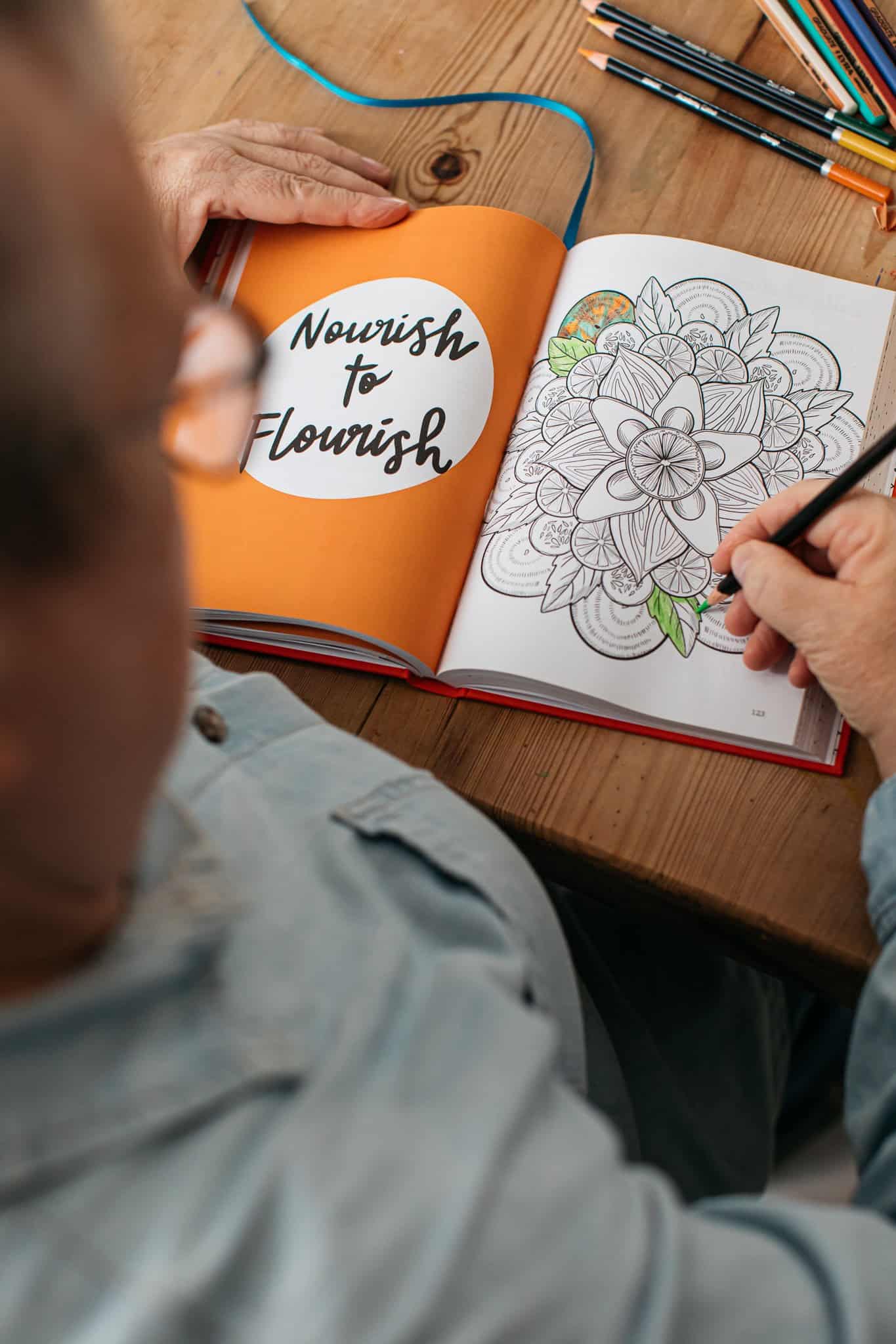 Coloring book page with floral design at The Wraperie, cozy wrapping and gift shop, with artistic coloring and creative inspiration.