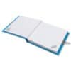 Bright blue notebook with comic book style 