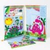 Colorful children's stationery set with whimsical dinosaur and animal illustrations, including writing paper, envelopes, stickers, and seals, perfect for kids' creative projects and gift-giving.