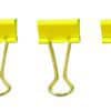 Bright yellow binder clips, ideal for organizing documents and office supplies with a strong metal grip and compact design. Suitable for home and professional workspace organization.