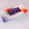 Colorful packaging box of printed scissors with vibrant rainbow design, ideal for stylish and practical kitchen or craft use. Perfect for gift wrapping or professional presentation.