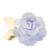Elegant floral sculpture featuring a white and lavender camellia flower with gold accents, perfect for home decor and jewelry presentation.
