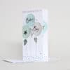 Newborn baby shower congratulations card with pastel balloons and star decorations.