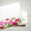 Vibrant pink ranunculus flowers on a white background, used for custom greeting cards or personalized stationery by The Wraperie.