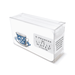 Vivid illustration of a cute blue and white patterned cup with a saucer, part of The Wraperie collection. Perfect for organizing notes, gifts, or personalizing your space with charming stationery accessories.