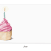 A colorful cupcake with pink frosting and a lit birthday candle on top, set against a light background. Perfect for birthday celebrations or sweet treats.