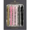Antisocial Butterfly gel pen set featuring gold, pink, white, gray, and black pens with motivational phrases, ideal for office or personal use, available at The Wraperie.