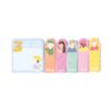 Colorful sticky notes with illustrated characters and multilingual greetings, perfect for office or school organization, featuring designs with diverse characters and fun phrases.