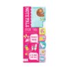 Brightly colored sticky tabs featuring playful animal and fruit designs, perfect for marking pages with fun, whimsical illustrations, ideal for kids’ stationery and creativity.