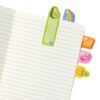 Colorful animal and fruit-themed sticky tabs on blank notebook pages, perfect for organizing notes, marking pages, or adding a fun touch to planners and journals.