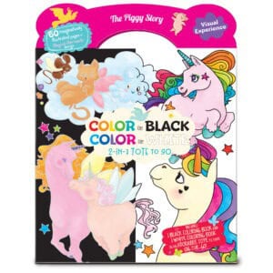 Vibrant coloring book featuring colorful unicorns, unicorn-themed illustrations, and a 2-in-1 tote design, perfect for kids who love magical fantasy and creative art activities.