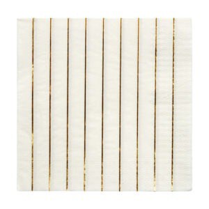 Gold-lined white paper napkins for party and event catering, adding elegance and style. Perfect for weddings, birthdays, and special occasions to enhance tabletop décor.