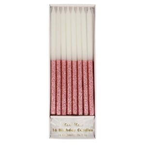 Pink birthday candles with glitter, 16 pack, decorative candle for cakes, celebration cake toppers, party accessories, The Wraperie.