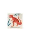 Colorful dinosaur illustration of Tyrannosaurus Rex on paper napkin, featuring tropical leaves; perfect for adding a fun, prehistoric touch to your table setting.