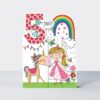Colorful cartoon princess, unicorn, rainbow, and whimsical designs on a door wrap, perfect for kids' rooms or parties, featuring vibrant illustrations and playful elements for a fun, magical atmosphere.
