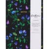 Notepad packaging with vibrant floral design, featuring blue and purple flowers on a black background for stylish organization.