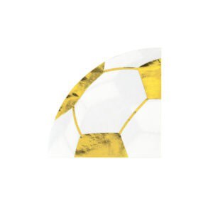 Stylish white and gold soccer-themed napkin with a metallic finish, perfect for sports fans or soccer-themed celebrations. Ideal for parties, picnics, or game day gatherings.