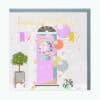 Bright colorful birthday celebration decor featuring balloons, flowers, and a welcoming pink door, perfect for custom party supplies and event decoration ideas from The Wraperie.