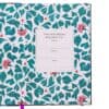 Bright floral-themed notebook with teal leaves, red flowers, and small heart accents, featuring customizable name, mobile, and email fields for personal organization or gifting.