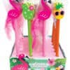 Bright pink flamingo themed pens with tropical fruit and cactus decorations, perfect for summer stationery and party favors.