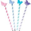 Pink, blue, teal, and purple unicorn-themed paper straws with stripe patterns, perfect for party favors and celebrations at The Wraperie.