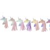 Colorful unicorn-themed party decorations with pastel tassels and holographic unicorn cutouts for children’s celebrations and birthday parties.