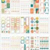 Bright, colorful planner sticker sheets with inspirational quotes, decorative borders, icons, and labels for organization and journaling, perfect for customization at The Wraperie.