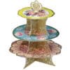 Colorful four-tiered dessert stand with floral and ornate designs, ideal for displaying treats at parties or special events. Perfect for elegant presentation of pastries, cakes, and sweets.