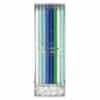 Colorful birthday candles in shades of white, blue, and green with silver glitter accents in a white box, perfect for decorating birthday cakes and special celebrations.