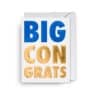 Big con gratulas greeting card with bold blue and gold lettering, perfect for congratulatory messages.
