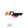 Colorful toucan bird-shaped paper mail holder and note dispenser, hanging on a string, ideal for organizing letters and messages with a fun and whimsical design.