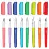 Vibrant colorful rainbow-themed pens and markers with matching caps, stationery stationery supplies, artistic writing tools, perfect for note-taking and creative projects.
