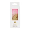 Vegan number candle in packaging with pink and gold glitter design, perfect for birthday celebrations and gift-giving. Elegant and stylish candle for special occasions.