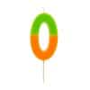 Colorful number zero candle with green and orange sections, ideal for birthday celebrations. Bright, decorative, and perfect for festive events and cakes.