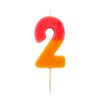 Bright 2-shaped birthday candle with a red top and yellow bottom, perfect for celebrations and cake decorating.
