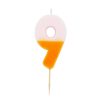 Colorful number 9 birthday candle with a donut shape design, featuring pink and orange wax, ideal for celebration cakes and events.