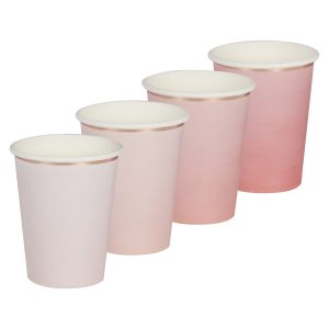 Pink disposable cups set for party or event beverages. Perfect for stylish presentation and convenient alcohol-free drinks at gatherings. Lightweight and environmentally friendly.