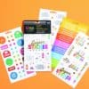 Colorful sticker sheets from The Wraperie with fun emoji, rainbow, and motivational stickers for planners and decorating. Perfect for adding personality to your stationery.