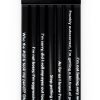 Set of 7 sharpened pencils with humorous work-related quotes, stylish black packaging, perfect for office supplies, writing, or gifting.