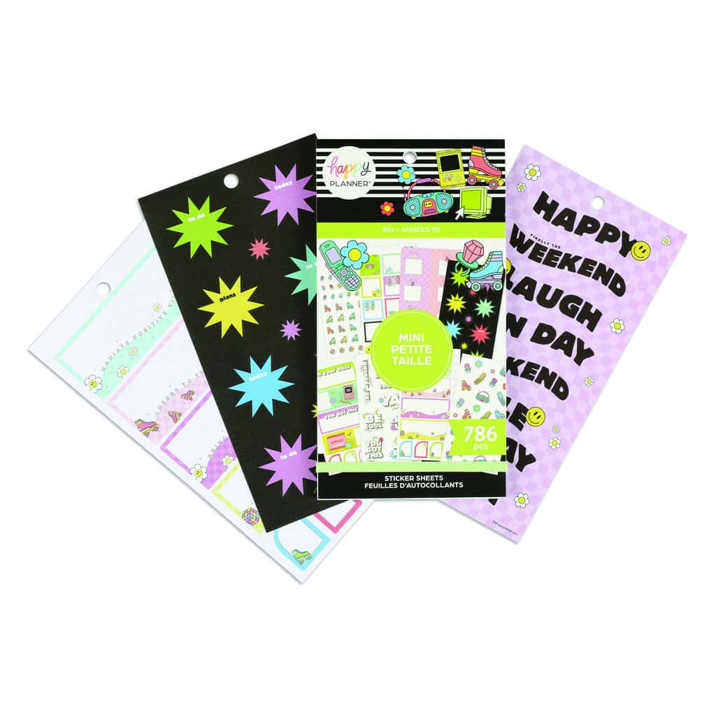 Bright colorful sticker sheets for planners, calendars, and scrapbooking, perfect for enhancing organization and creativity.