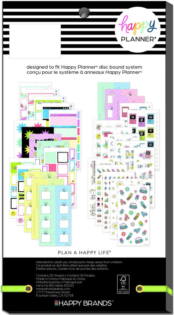 Colorful Happy Planner sticker sheets with fun designs including smiley faces, shoes, and accessories, perfect for customizing and personalizing planner pages for a joyful organization experience.