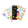 Bright colorful sticker sheets from The Wraperie featuring smiley faces, motivational quotes, and happy designs for crafts and decoration.