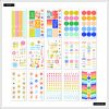 Bright colorful sticker sheets featuring positive affirmations, smiley faces, and playful designs, perfect for children's crafts, planners, and motivational decor.