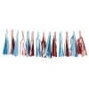 Colorful metallic party tassels for celebration and event decorations, featuring blue and pink shiny fringes.