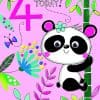 Pink and green illustrated birthday card with panda, butterflies, and bamboo, celebrating 4 years of The Wraperie, emphasizing fun, celebration, and the brand's focus on delicious wraps and healthy food options.
