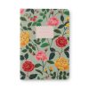 Vibrant floral notebook cover with pink, yellow, and red roses on a green background, ideal for journaling, note-taking, or gift-giving, featuring a stylish design with ruled pages.