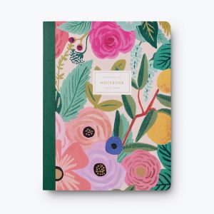 Vibrant floral patterned notebook with ruled pages, featuring a colorful garden design, perfect for journaling and note-taking. Elegant and practical stationery from The Wraperie.